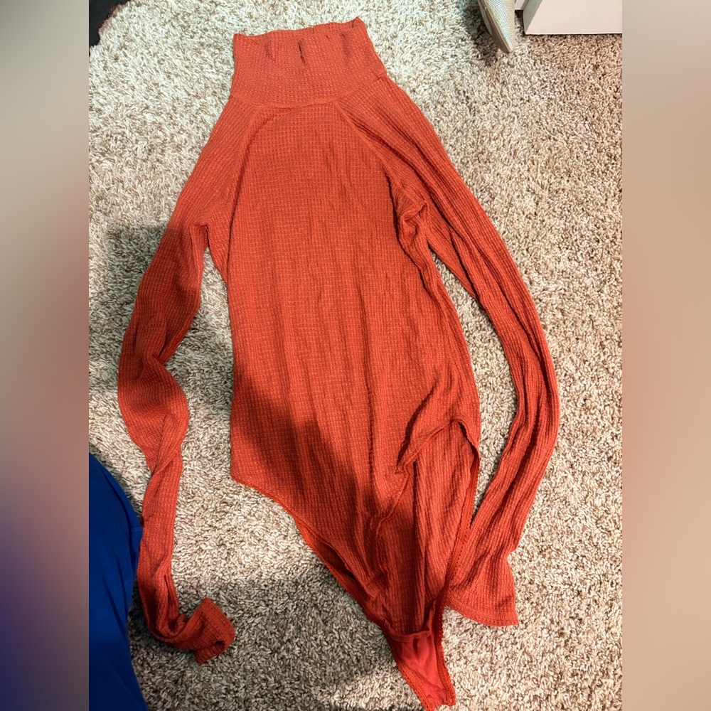 Free People Turtleneck Orange Bodysuit